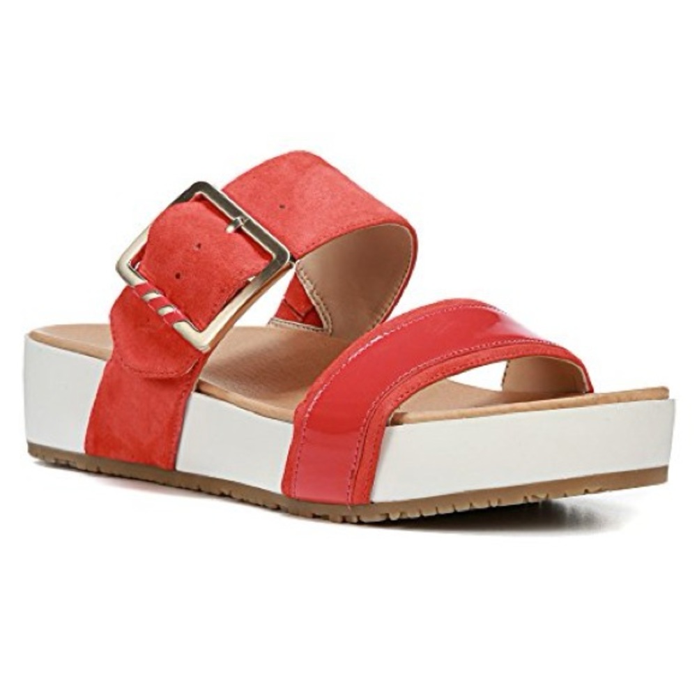 Dr. Scholl’s Original Frill Double Red Leather Strap Sandals with Buckle